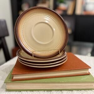 Vintage ARTA Country Kitchen “Peach Cobbler” Saucers – Set of 4